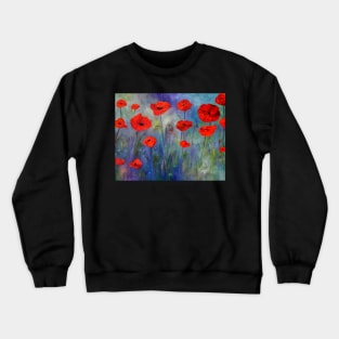 Red Poppies Blue Fog Crewneck Sweatshirt